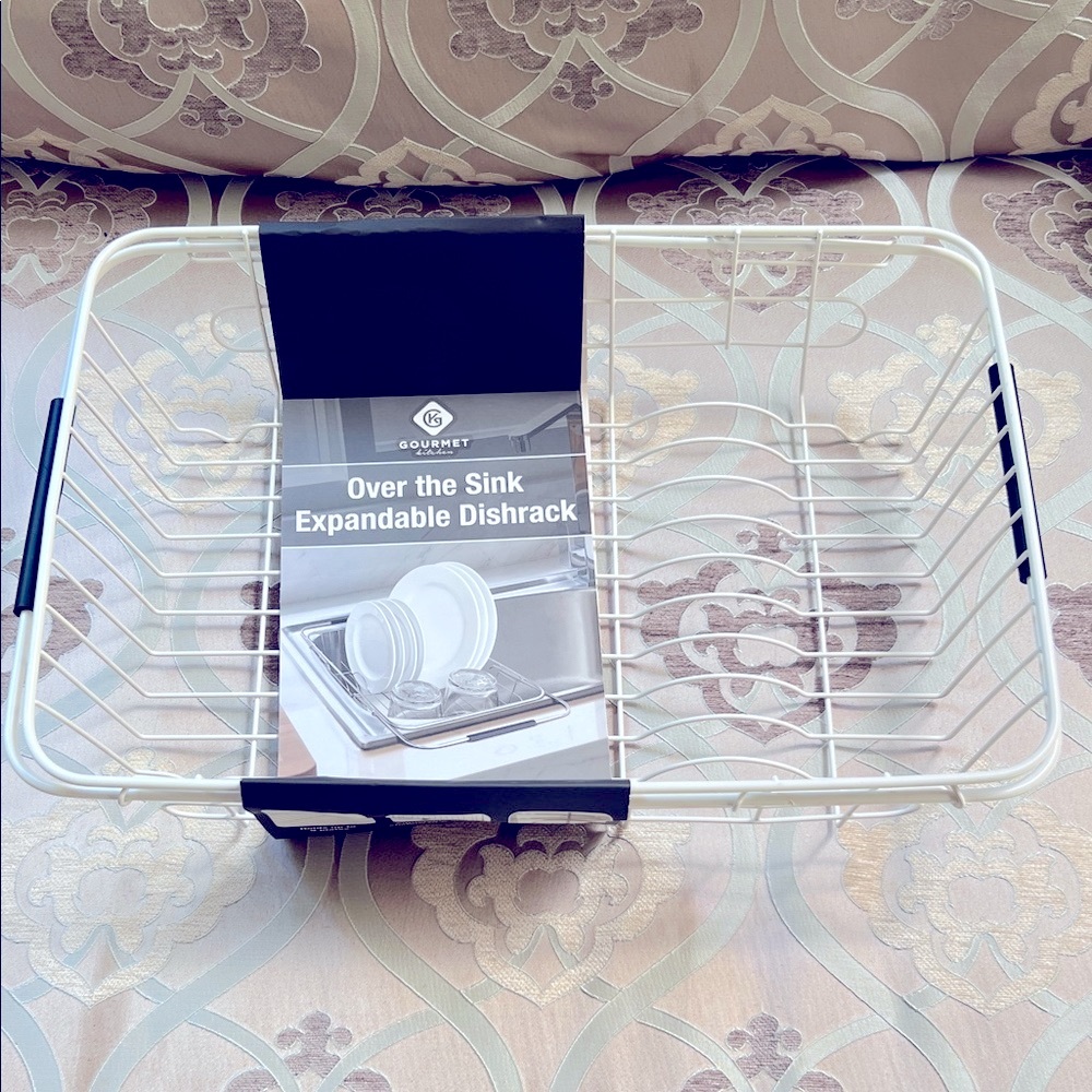 NWT-Gourmet Kitchen- Over the Sink Expandable Dishrack-White-Holds 9 Dishes